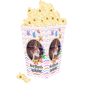 Renkli Kelebekler Temalı Popcorn Kutusu