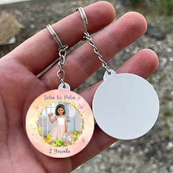 Renkli Kuşlar Temalı Resimli Daire Plastik Anahtarlık