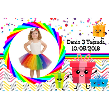 Renkli Kutular Temalı Doğum Günü Plastik Magnet