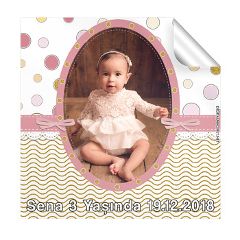 Renkli Puantiyel Temalı Doğum Günü  Kare Etiket