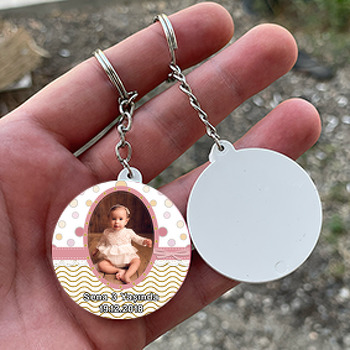 Renkli Puantiyel Temalı Resimli Daire Plastik Anahtarlık