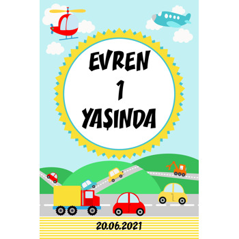 Renkli Taşıtlar Temalı Doğum Günü Afiş