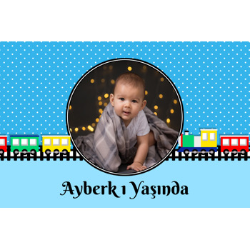 Renkli Tren Temalı Doğum Günü Afiş