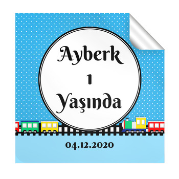 Renkli Tren Temalı Kare Etiket