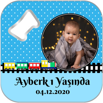 Renkli Tren Temalı Kare Magnet Açacak