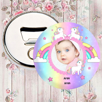 Renkli Unicorn Temalı Fotoğraflı Magnet Açacak