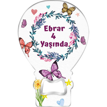 Renkli Yaprak Çerçeve ile Kelebekler Temalı Balon Ahşap Magnet 