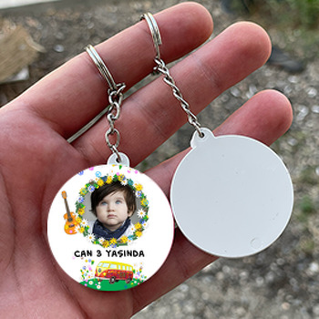 Retro Desen Temalı Resimli Daire Plastik Anahtarlık