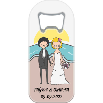Retro Gelin Damat Sahilde Temalı Uzun Magnet Açacak