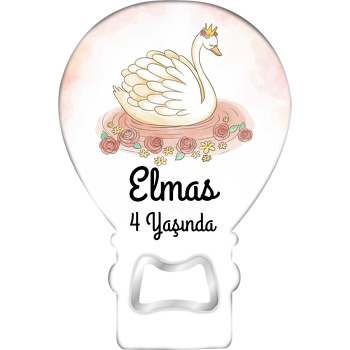 Retro Kuğu Temalı Balon Ahşap Magnet 