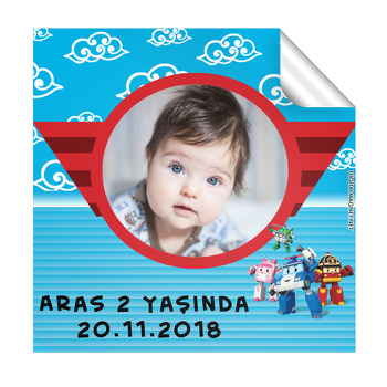 Robocar Poli Temalı Kare Etiket