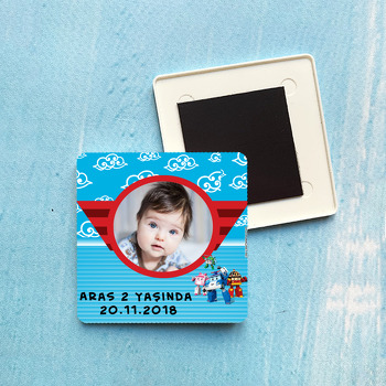 Robocar Poli Temalı Kare Plastik Kare Magnet