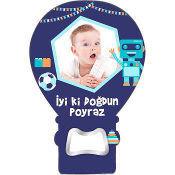 Robot ile Futbol Topu Temalı Balon Ahşap Magnet 