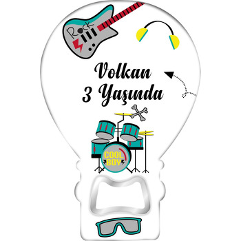 Rock Müzik Enstrümanları Temalı Balon Ahşap Magnet 