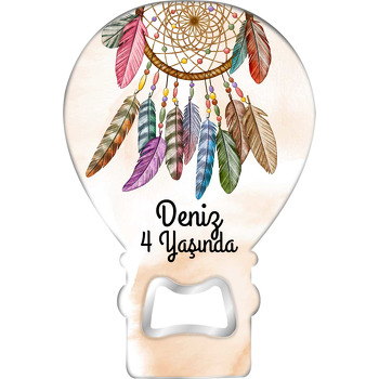 Rüya Kapanı ile Renkli Tüyler Temalı Balon Ahşap Magnet 