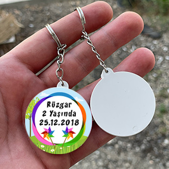 Rüzgar Gülü Temalı Daire Plastik Anahtarlık