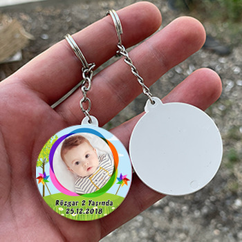 Rüzgar Gülü Temalı Resimli Daire Plastik Anahtarlık