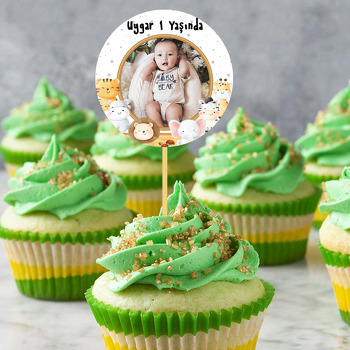 Safari Hayvanları ile Gri Puantiyeli Fon Temalı Parti Kürdan Süs