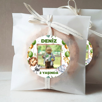 Safari Hayvanları ile Yeşil Sarı Balonlar Temalı Sticker