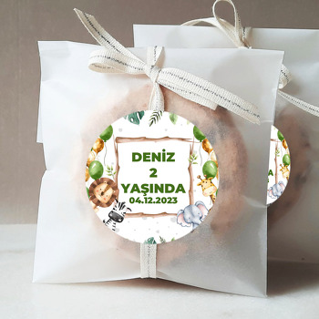 Safari Hayvanları ile Yeşil Sarı Balonlar Temalı Sticker