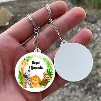 Safari Orman Hayvanları Temalı Daire Plastik Anahtarlık