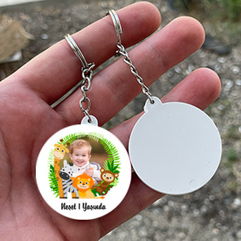 Safari Orman Hayvanları Temalı Resimli Daire Plastik Anahtarlık