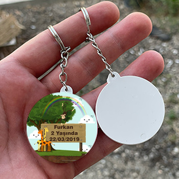 Safari Orman Temalı Daire Plastik Anahtarlık