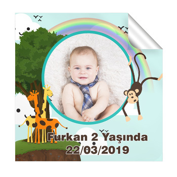 Safari Orman Temalı Doğum Günü Kare Sticker