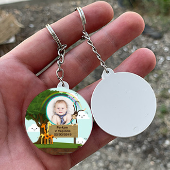 Safari Orman Temalı Resimli Daire Plastik Anahtarlık