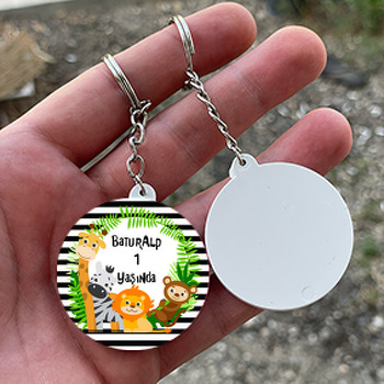 Safari Temalı Daire Plastik Doğum Günü Anahtarlık