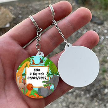 Safari Temalı Daire Plastik Anahtarlık