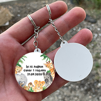 Safari Temalı Daire Plastik Anahtarlık