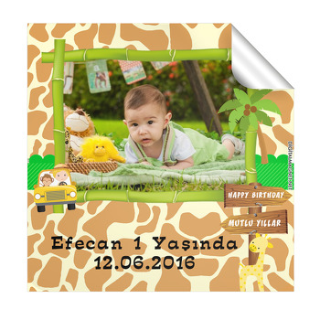 Safari Temalı Doğum Günü Kare Sticker