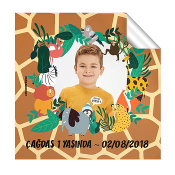 Safari Temalı  Kare Etiket