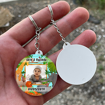 Safari Temalı Resimli Daire Plastik Anahtarlık