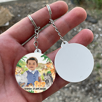 Safari Temalı Resimli Daire Plastik Anahtarlık