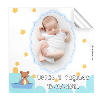 Şapkalı Ayı Temalı Doğum Günü  Kare Etiket