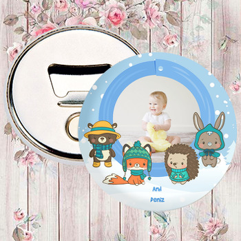 Şapkalı Kar Hayvanları Temalı Fotoğraflı Magnet Açacak