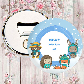 Şapkalı Kar Hayvanları Temalı Magnet Açacak