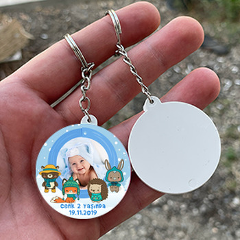 Şapkalı Kar Hayvanları Temalı Resimli Daire Plastik Anahtarlık