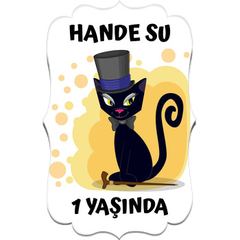 Şapkalı Kara Kedi Temalı Özel Kesim Magnet