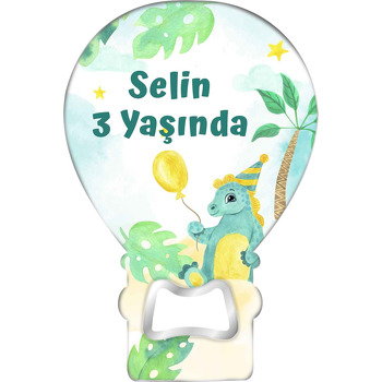 Sarı Balonlu Dinazor Ormanda Temalı Balon Ahşap Magnet 
