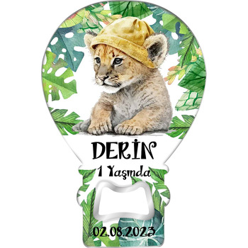 Sarı Bereli Aslan Yavrusu Temalı Balon Ahşap Magnet 