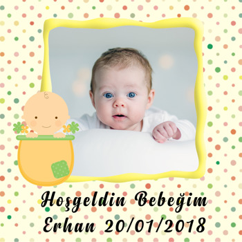 Sarı Çerçeve Temalı Bebek   Kare Parti Afişi