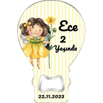 Sarı Çiçekli Kız Çocuğu Temalı Balon Ahşap Magnet 