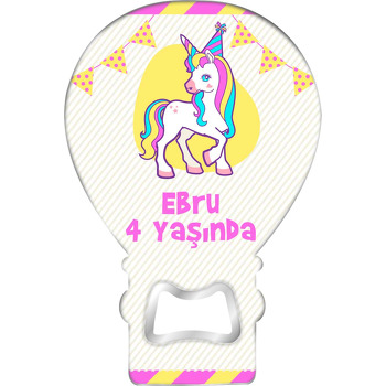 Sarı Flamalar ve Unicorn Temalı Balon Ahşap Magnet 