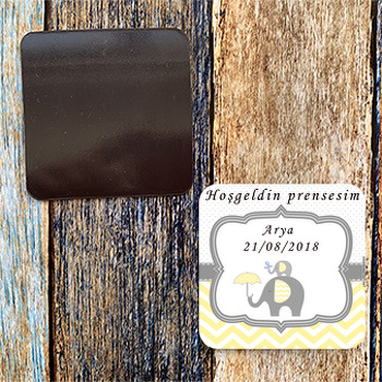 Sarı Gri Fil Temalı Doğum Günü Magnet