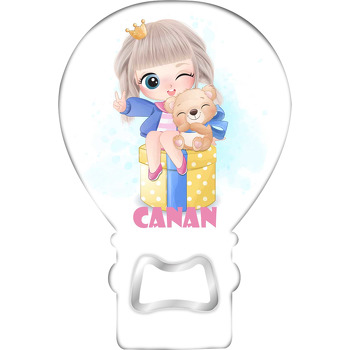 Sarı Hediye Paketi ile Şirin Kız Temalı Balon Ahşap Magnet 