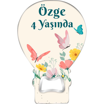 Sarı Kır Çiçekleri ile Kelebekler Temalı Balon Ahşap Magnet 