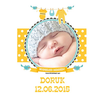 Sarı Kuşaklı Hoşgeldin Erkek Bebek Magnet